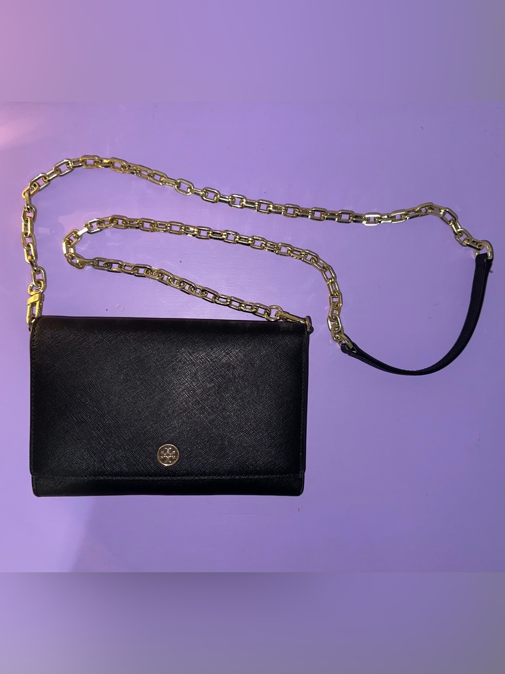 Tory Burch Black Crossbody Wallet with Gold Chain Strap